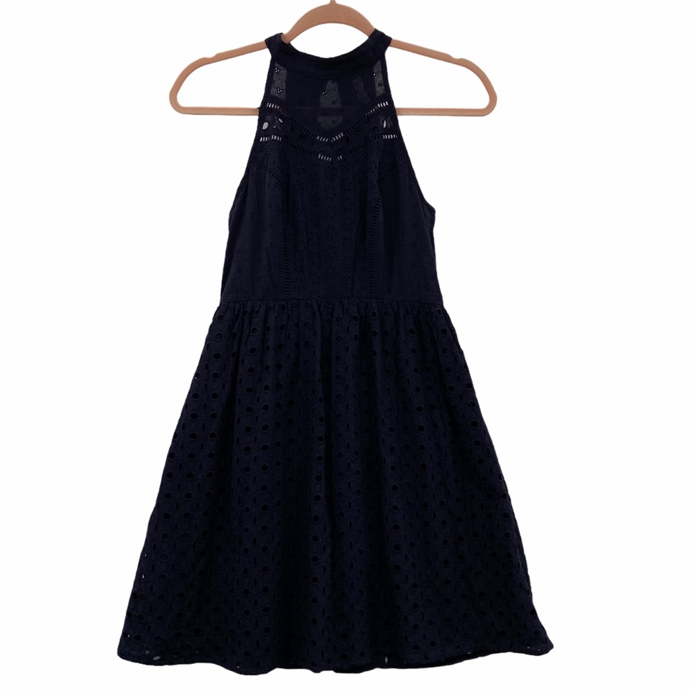 Xhilaration Navy Blue Eyelet Halter Racer Back Dress